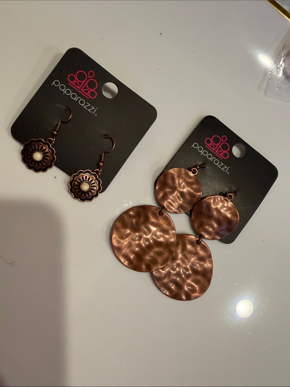 paparazzi Copper Tone Floral and Hammered Disc Earring Duo